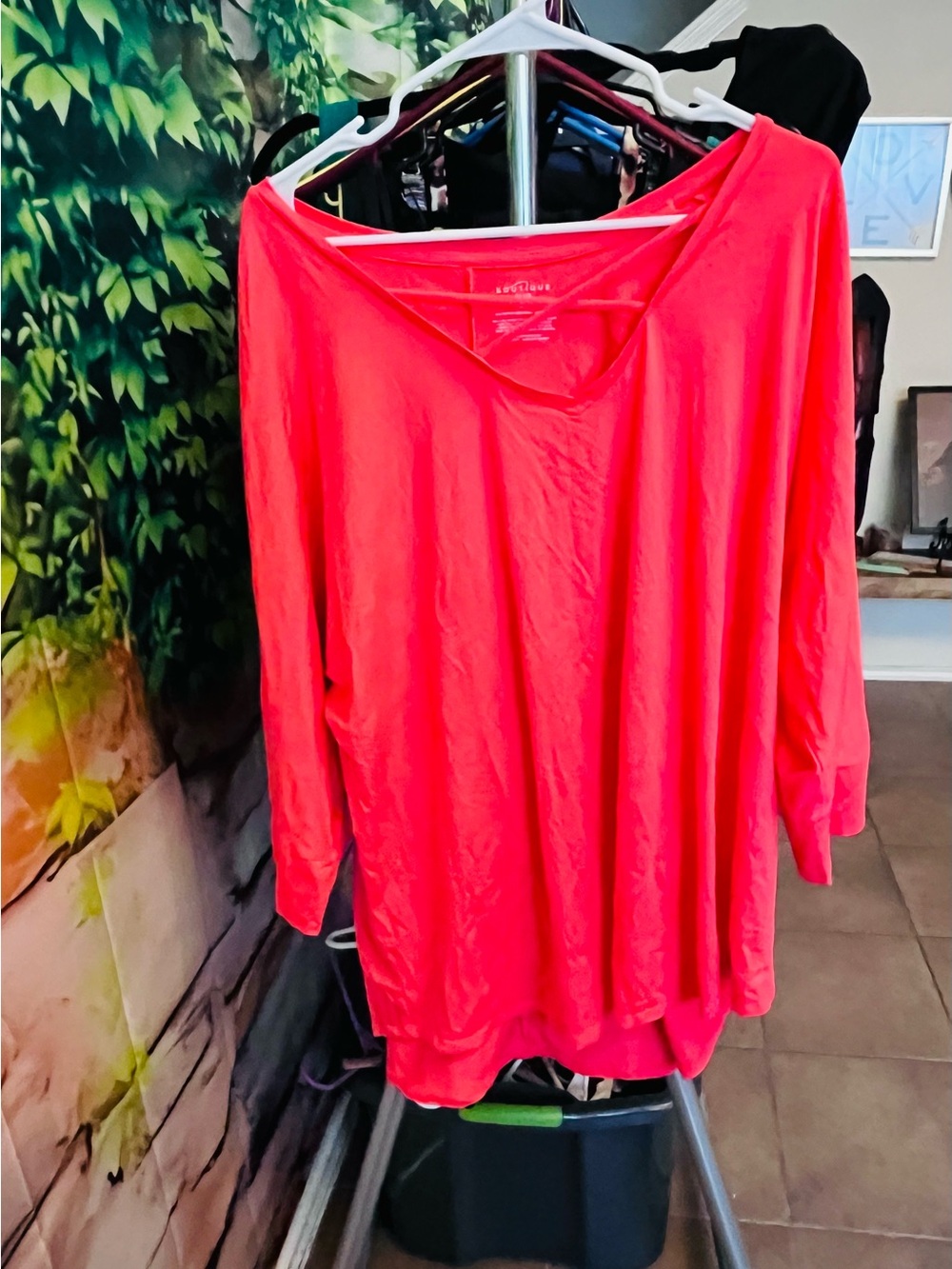 Casual V-Neck Long Sleeve Top in Orange